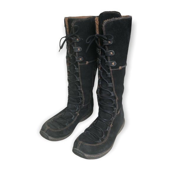 TIMBERLAND MOORLAND Tall Boots Lace Up Zip Black Suede Leather Size 8M - Picture 2 of 12